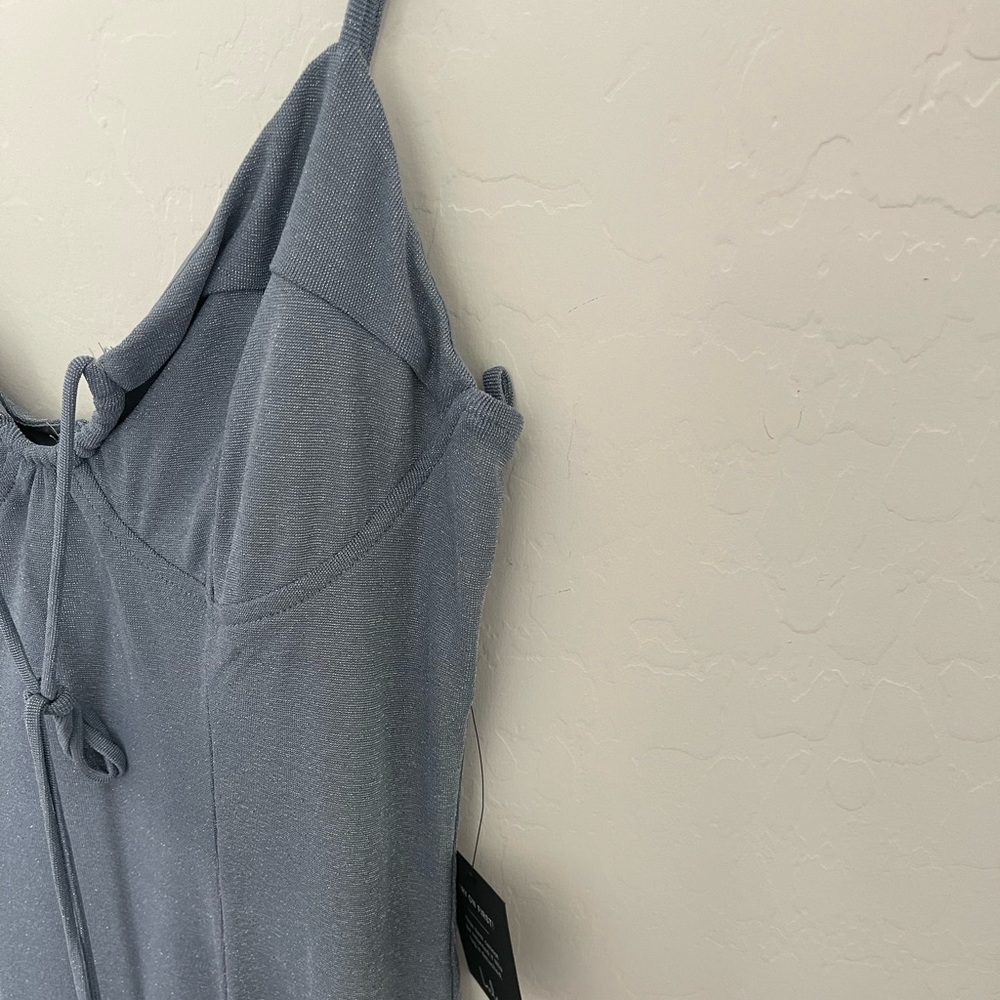 LULU’S Fantastic Figure Shiny Light Blue Tie-Back Bodycon Mini Dress Sz XL NWT - Picture 8 of 9